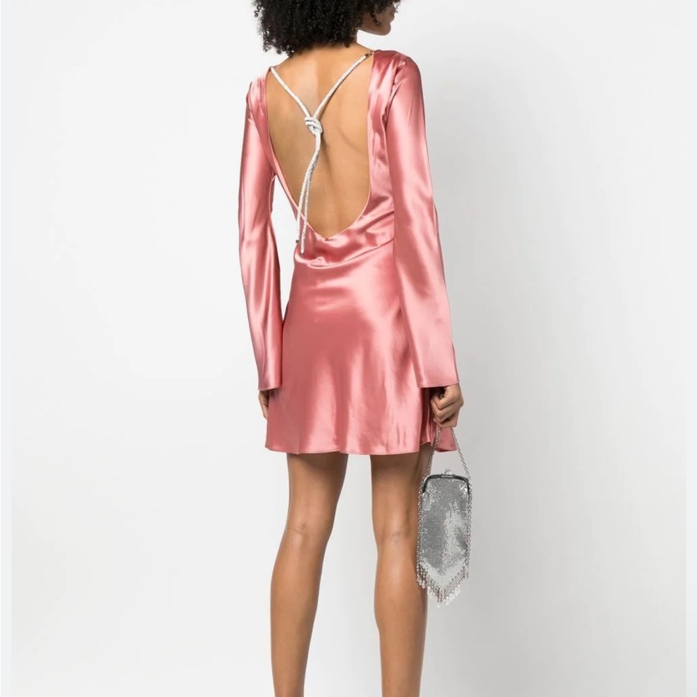Cult Gaia Tie-detail Long-sleeved Mini Dress in Pink. NEW